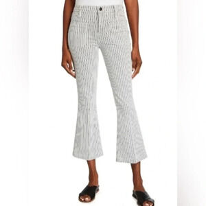! FRAME Women’s Le Bardot Crop Flare Raw-Edge Striped Jeans Tan/White Size…